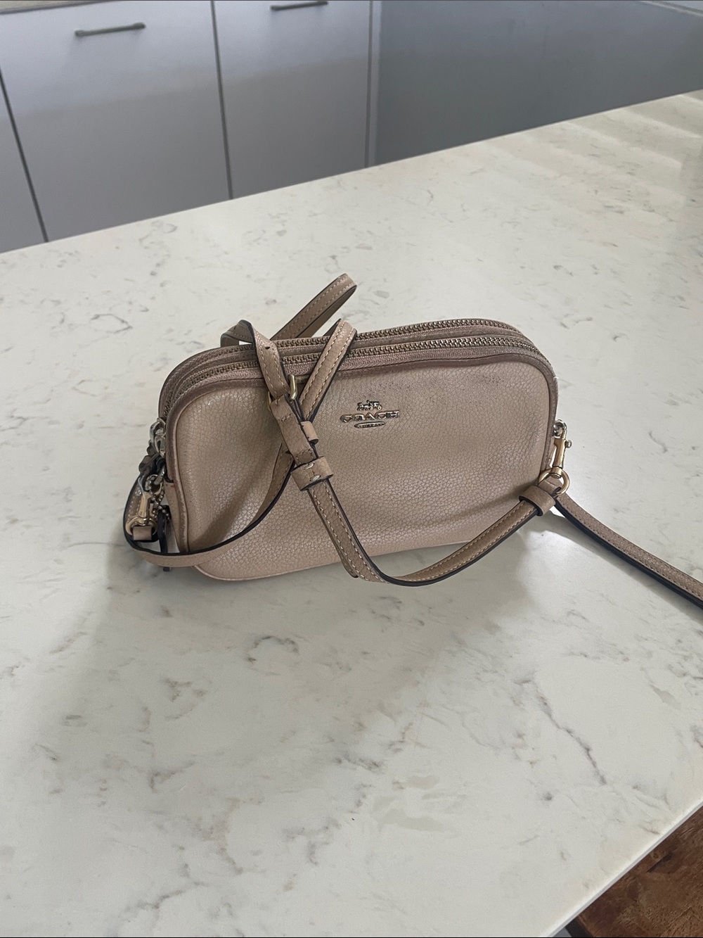 Coach Pebbled Leather Crossbody Bag in Light Tan with Gold Hardware